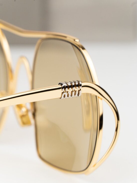 Miu Miu Women Sunglasses Gold Yellow Pilot MUA55S 5AK10R NEW AUTHENTIC main image 12